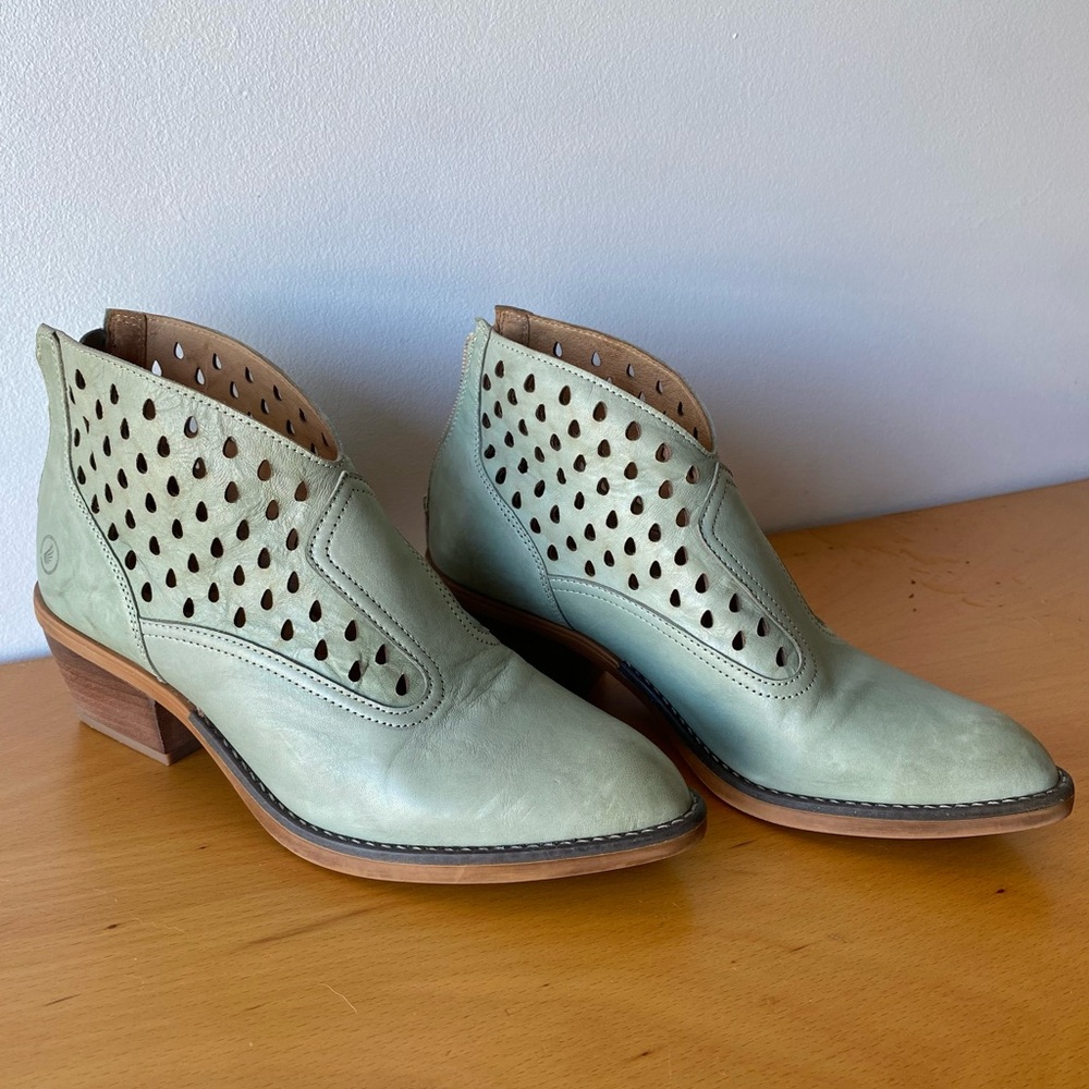 Mint Green Leather Ankle Boots